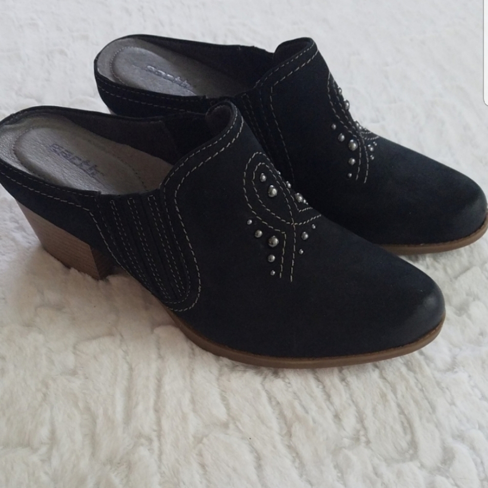 Earth Mendon Black Genuine Suede Western Chunky Heel Mules - Picture 6 of 8